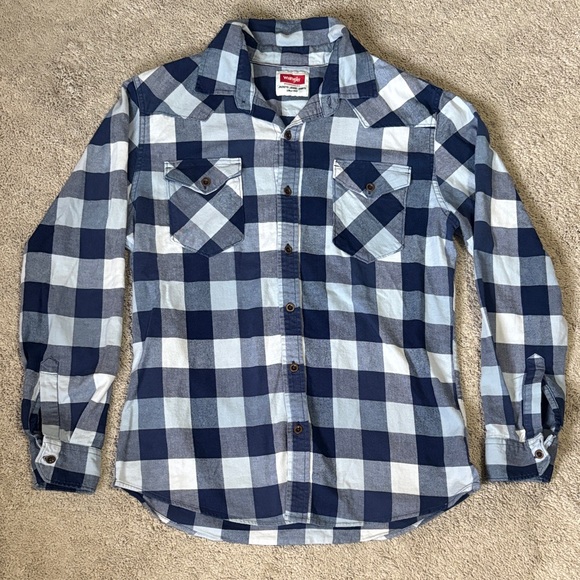 Wrangler Other - Wrangler Navy and White Checkered Flannel Shirt